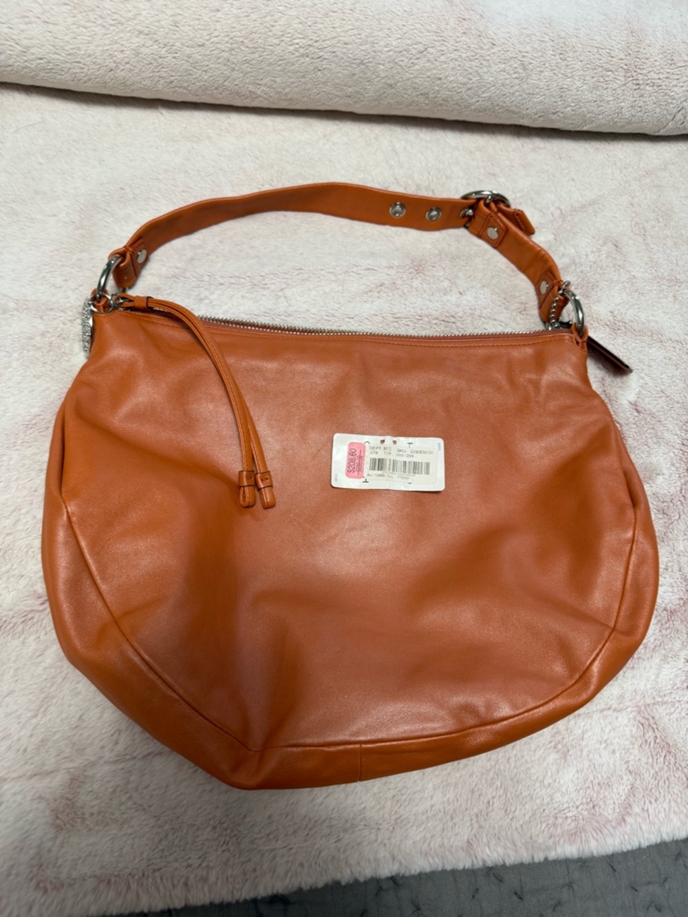 Coach Ali Hobo Tangerine Leather Shoulder Bag with Signature Charm